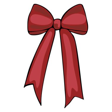 İki uzun kuyruklu, canlı kırmızı bir vektör. Hediye paketleme ve süsleme için mükemmel. Yay, parlak dokusunu ve oyuncu tasarımını vurgulayan bir çizgi film tarzında resmedilmiştir..