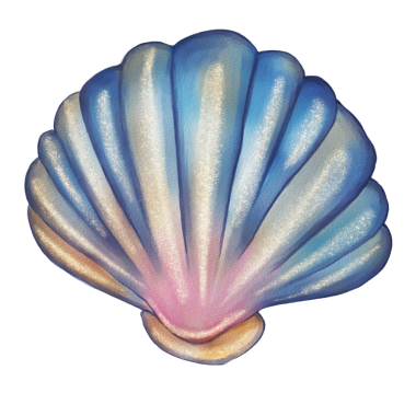 Güzel suluboya parıltılı deniz kabuğu mavi, pembe ve altın renkli gradyan, karmaşık detaylar ve pürüzsüz bir doku sergiliyor..