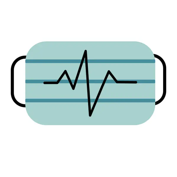 Sağlık ve güvenliği sembolize eden, kalp atışı tasarımlı bir tıbbi maskenin vektör çizimi.