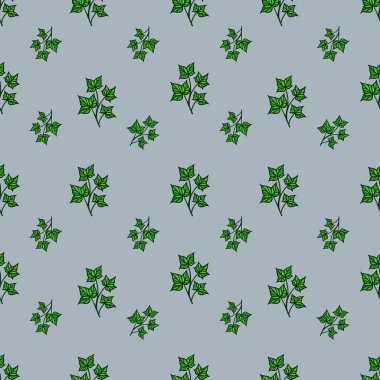 Açık mavi bir arkaplanda yeşil sarmaşık yaprakları olan kusursuz bir vektör deseni. Yapraklar yeşilin değişik tonlarıyla detaylandırılmış. Doğal ve taze bir görünüm yaratıyor..