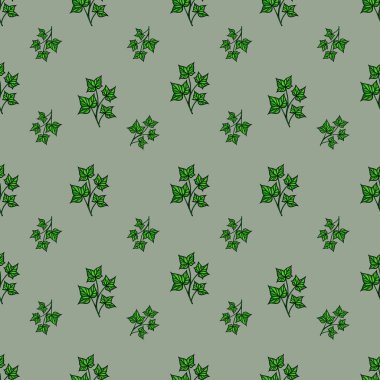 Yeşil sarmaşık yapraklarının sessiz yeşil arka planda olduğu kusursuz bir vektör deseni. Yapraklar yeşilin değişik tonlarıyla gösteriliyor, doğal ve organik bir his yaratıyor..
