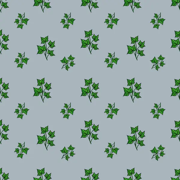 Açık mavi bir arkaplanda yeşil sarmaşık yaprakları olan kusursuz bir vektör deseni. Yapraklar yeşilin değişik tonlarıyla detaylandırılmış. Doğal ve taze bir görünüm yaratıyor..