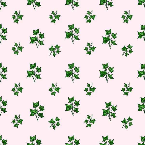 Yumuşak pembe arka planda yeşil sarmaşık yaprakları olan kusursuz bir vektör deseni. Tasarım tekstil ya da duvar kâğıdı için tekerrürden ibarettir..