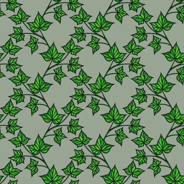 Yumuşak yeşil arkaplanda yeşil sarmaşık yaprakları olan kusursuz bir vektör deseni. Tasarım, yaprakların çeşitli boyutlarını ve yönlerini sergiliyor, doğal ve organik bir his yaratıyor..