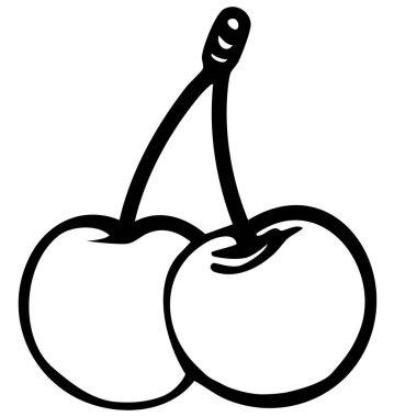 Temiz ve minimalist bir tasarıma sahip, gövdeleriyle birbirine bağlı iki kirazın basit siyah beyaz çizimi..