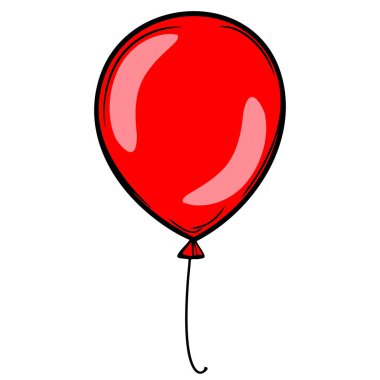 Parlak yüzeyi olan parlak kırmızı bir balon ve beyaz zemin üzerinde yüzen ince bir ip..