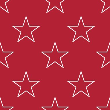 Kırmızı zemin üzerinde beyaz yıldızların yinelenen bir vektör deseni, cesur ve şenlikli bir tasarım oluşturur..