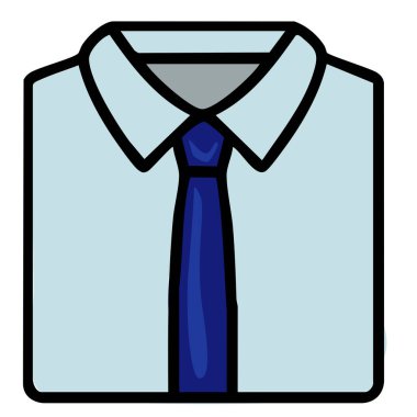 Açık mavi gömlekli, koyu mavi kravatlı bir karikatür çizimi. Gömleğin klasik bir tasması var ve düzgünce katlanmış, profesyonel bir görünümü var..
