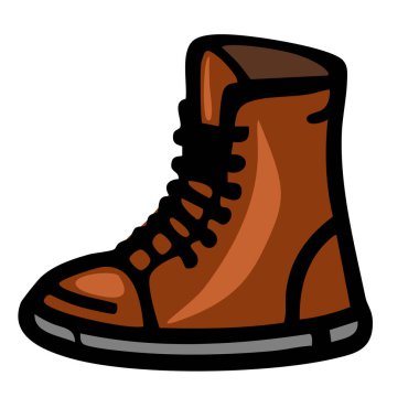 Modern bir tasarıma sahip, bağcıklı ve lastik tabanlı kahverengi, yüksek topuklu bir ayakkabının stilize bir çizimi..