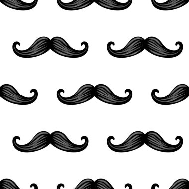 Beyaz arka planda şekillendirilmiş siyah bıyıklı kusursuz bir vektör deseni. Bıyıklar zarif bir şekilde kıvrılmış ve parlak bir görünüme sahip, neşeli ve kaprisli bir tasarım yaratıyor..