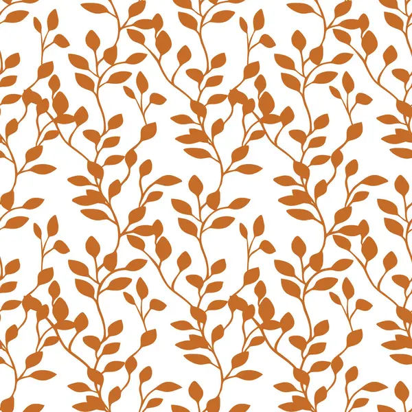 Beyaz arka planda sıcak turuncu renkli yaprakları olan biçimlendirilmiş dalları içeren pürüzsüz bir vektör deseni. Tekstil, duvar kâğıtları ve dekoratif tasarımlar için ideal..
