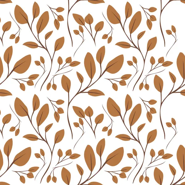 Beyaz arka planda stilize edilmiş kahverengi yapraklar ve dallar içeren pürüzsüz bir desen. Tasarım zarif ve minimalisttir, çeşitli uygulamalar için uygundur.