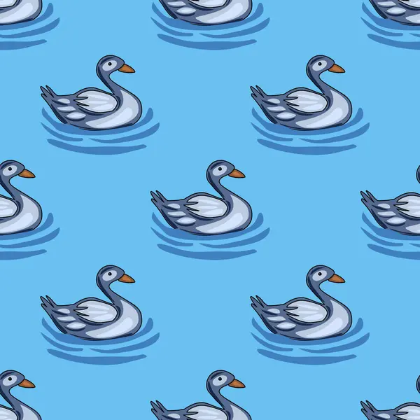 Şekillendirilmiş gri ördekleri içeren kusursuz vektör deseni, sakin bir açık mavi su yüzeyinde zarif bir şekilde süzülerek, çeşitli uygulamalar için sakin ve büyüleyici bir tasarım yaratıyor..