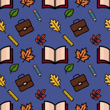 Sonbahar yaprakları, okul gereçleri ve kitapların eğlenceli bir karışımını içeren etkileyici, pürüzsüz bir yol. Sonbahar temalı projeler için mükemmel bir okula dönüş tasarımı yaratıyor..