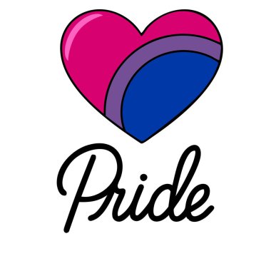 Aşağıdaki cesur, stilize edilmiş Onur metniyle biseksüel gururlu bir kalbin vektör çizimi, beyaz arka plana karşı canlı pembe, mor ve mavi renkler sergiliyor..