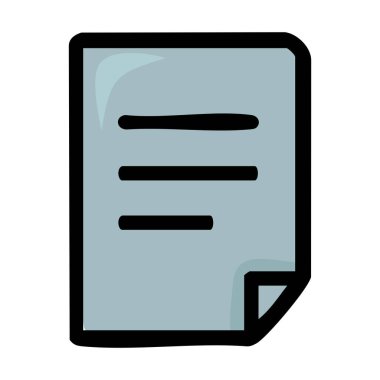 Bir gök mavisi paleti, koyu siyah çizgiler ve oyuncu ama profesyonel bir his için ince kıvrımlı alt kenar içeren biçimlendirilmiş bir belge simgesinin vektör çizimi.