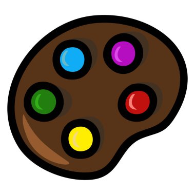 Renkli boya damlaları olan kahverengi bir boya paletinin sanatsal çizimi yaratıcı projeler ve tasarım elementleri için mükemmel..