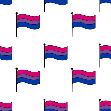 Beyaz arkaplanda biseksüel gurur bayrakları sallamanın kusursuz vektör deseni, LGBTQ + temalı tasarımlar ve tekstil baskıları için ideal.