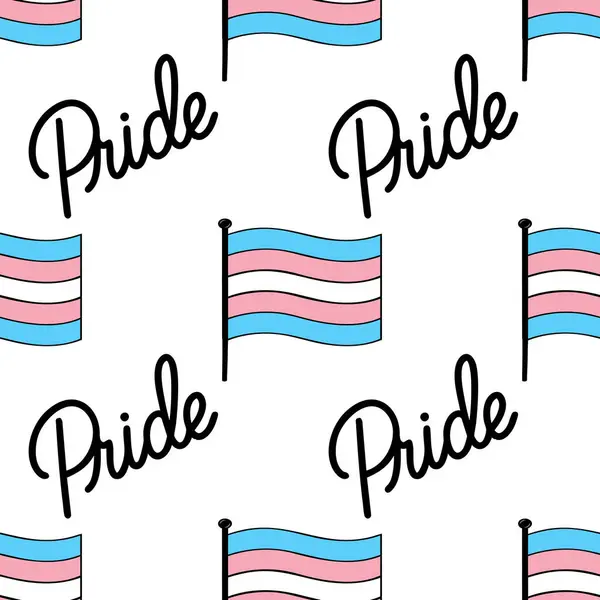Transeksüel gurur bayrakları ve stilize gurur harfleri içeren kusursuz vektör deseni, LGBTQ + temalı tasarımlar ve giyim için ideal.