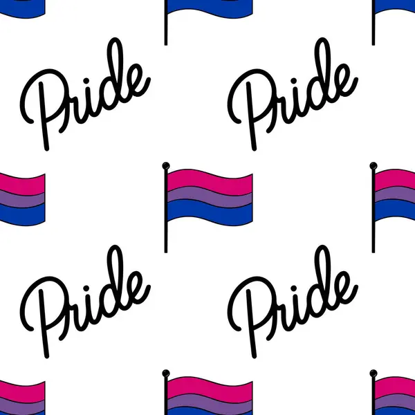 Biseksüel gurur bayrağı ve stilize gurur harfleri içeren kusursuz vektör deseni, LGBTQ + temalı tasarımlar ve kutlamalar için mükemmel.