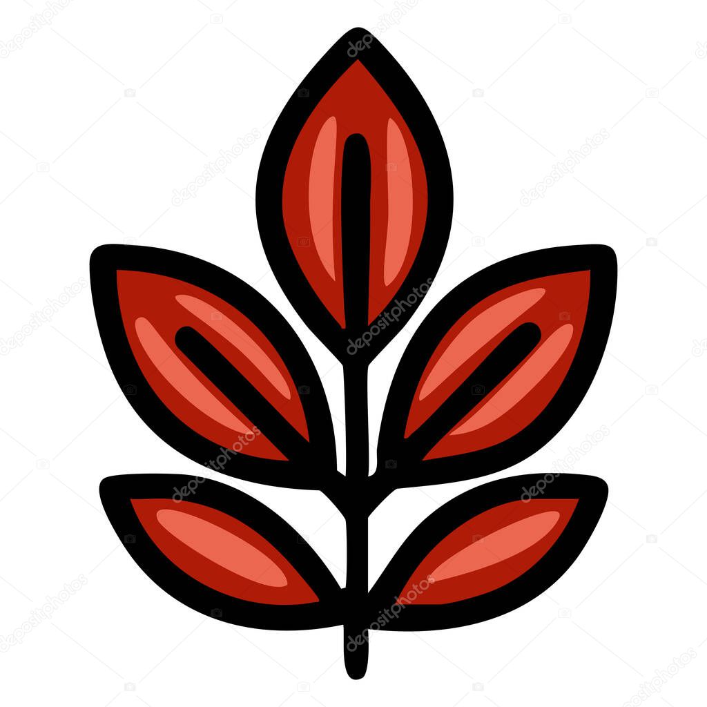 Abstract vector illustration of stylized red leaves with bold black outlines, creating a unique botanical design element perfect for various applications.