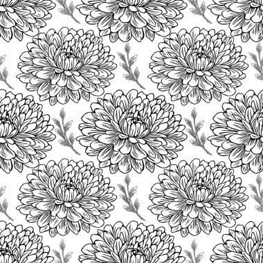 Ayrıntılı kasımpatı çiçekleri ve küçük yaprakların kusursuz vektör deseni zarif ve karmaşık bir çiçek tasarımı oluşturur..