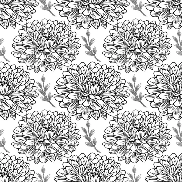 Ayrıntılı kasımpatı çiçekleri ve küçük yaprakların kusursuz vektör deseni zarif ve karmaşık bir çiçek tasarımı oluşturur..