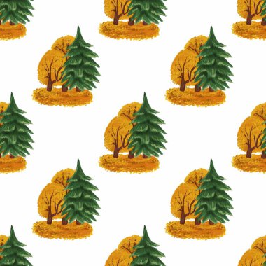 Düşen yaprakların arasına yerleştirilmiş yaprakların ve yaprakların el boyaması resimlerinin olduğu kusursuz sonbahar desenleri büyüleyici ve rahat bir orman manzarası yaratıyor..