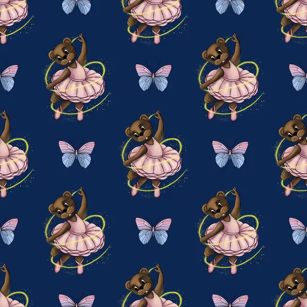 Balerin gibi giyinmiş sevimli kunduzlar, pırıl pırıl altın patikalar ve derin bir lacivert arka planda narin pastel kelebekler arasında dönerler..