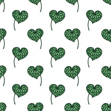 Yeşil tonlarda kalp şeklinde yaprakları olan kusursuz vektör deseni, tekstil baskıları, duvar kağıtları ve yüzey tasarımları için idealdir..