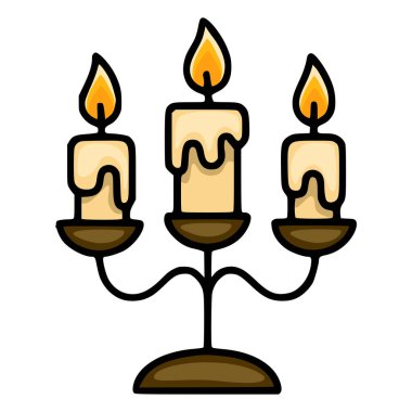 Üç mumlu mum damlatan bir şamdanın tuhaf bir temsili. Cesur ana hatları ve sıcak renk paleti var. Cadılar Bayramı ya da sonbahar tasarımları için mükemmel..