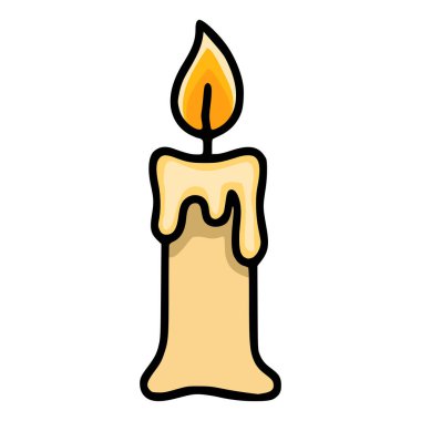 Cadılar Bayramı veya sonbahar tasarımları için mükemmel parlak turuncu alevi olan, koyu siyah çizgileri ve sıcak renk paleti olan, tek bir eriyen mumun vektör çizimi..