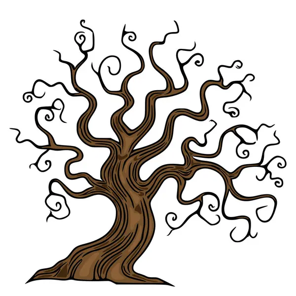 Beyaz Arkaplan 'da izole edilmiş kıvrık dallı, kahverengi bir ağacın karmaşık temsili.