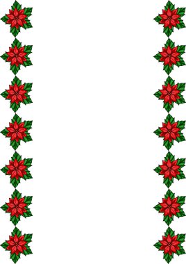 Canlı kırmızı noktalı çiçek ve yemyeşil yapraklı Noel vektör çerçevesi, tatil kartları ve davetiyeler için mükemmel..