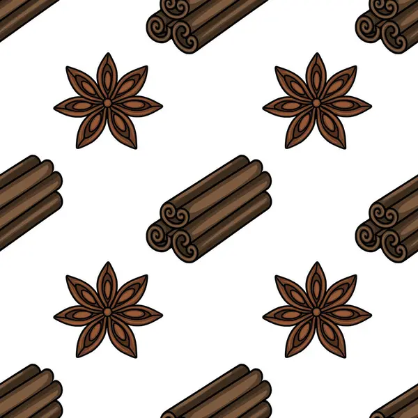 Tarçın çubukları ve yıldız anasonlarının karmaşık detaylı çizimlerini içeren kusursuz vektör deseni, festival tasarımları için mükemmel sıcak ve baharatlı bir görsel doku yaratıyor..