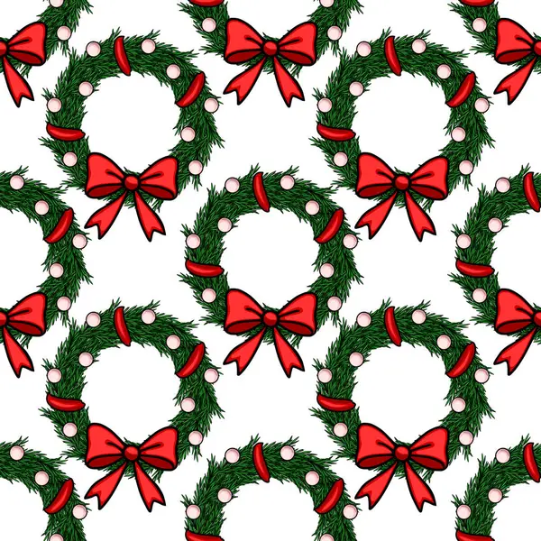 Kırmızı yay ve böğürtlenli kusursuz Noel çelenkleri, şenlikli arka planlar ve kış tatili tasarımları için mükemmel..