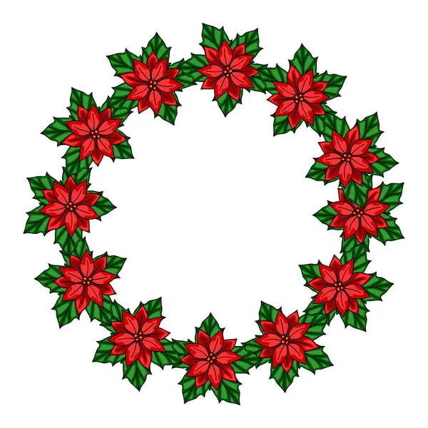 Canlı kırmızı noktalı işaretler ve yemyeşil yapraklardan oluşan dairesel bir düzenleme içeren Noel vektör çelengi tasarımı, tatil davetiyeleri veya kartlar için mükemmel..