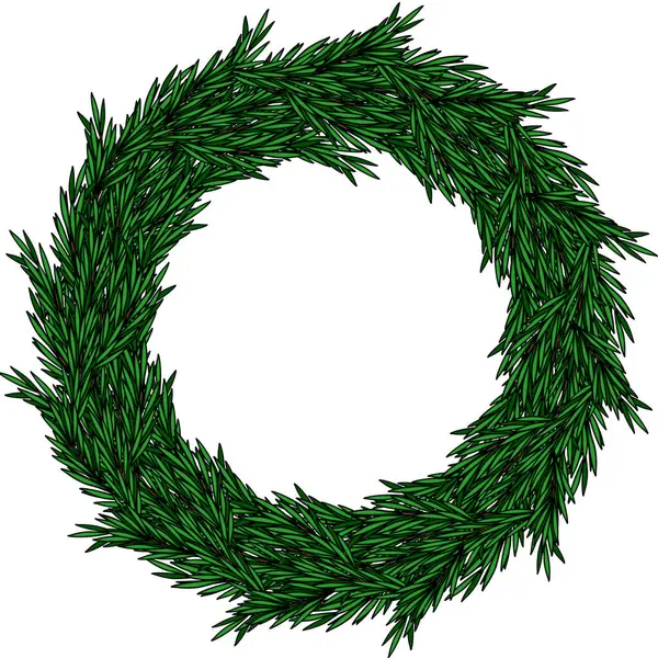 Ayrıntılı yeşil dallardan oluşan dairesel bir çerçeveye sahip zarif bir Noel vektör çelengi tasarımı, festival davetiyeleri veya tatil dekorasyonları için mükemmel..