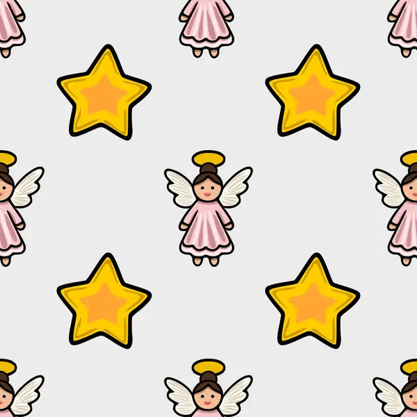 Pembe elbiseli ve altın yıldızlı sevimli çizgi film meleklerinin Noel 'de ya da tatil tasarımlarında mükemmel olduğu kusursuz bir model..