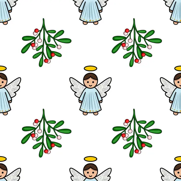 Kusursuz vektör desenli, haleler ve ökse otu dallarıyla büyüleyici çizgi film meleklerini sunan, şenlikli bir Noel tasarımı yaratan,.