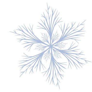 Kışın temalı projeler için mükemmel, yumuşak mavi renklerde detaylı bir dallanma deseni içeren biçimlendirilmiş kar tanesi tasarımının zarif vektör çizimi.