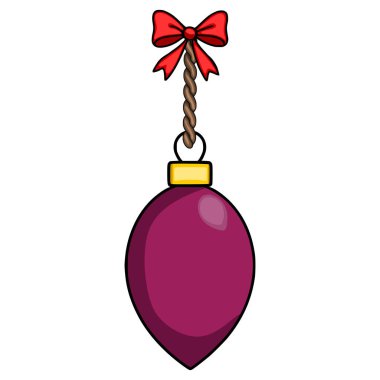 Kırmızı fiyonklu kıvrık bir ipe asılı tek bir kestane rengi Noel mücevheri resmi. Tatil tasarımları için mükemmel..