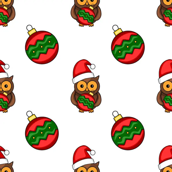 Noel Baba şapkalı şirin baykuşların elinde kırmızı ve yeşil mücevherler, şenlikli tasarımlar ve kış tatilleri için mükemmel..