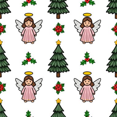 Harika meleklerin, şenlikli ağaçların, Holly 'nin ve Noel tatili için mükemmel olan Noel şablonunun kusursuz bir örneği..