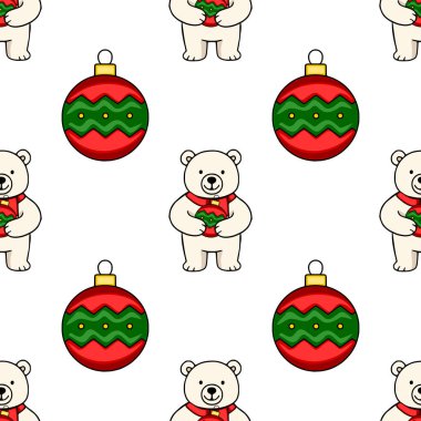 Kırmızı eşarplı sevimli kutup ayılarının her biri kırmızı ve yeşil bir Noel mücevheri taşıyarak büyüleyici bir kış tatili tasarımı yaratıyor..