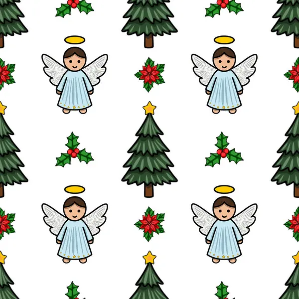 Sevimli melekler, köknar ağaçları, kutsallar, noktalar ve yıldızların yer aldığı kusursuz Noel şenlik tasarımları ve kış kutlamaları için mükemmel..