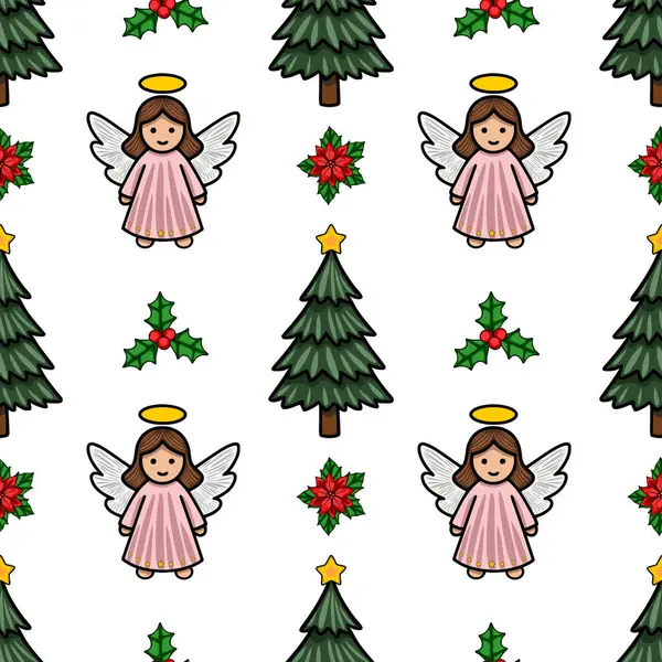 Harika meleklerin, şenlikli ağaçların, Holly 'nin ve Noel tatili için mükemmel olan Noel şablonunun kusursuz bir örneği..