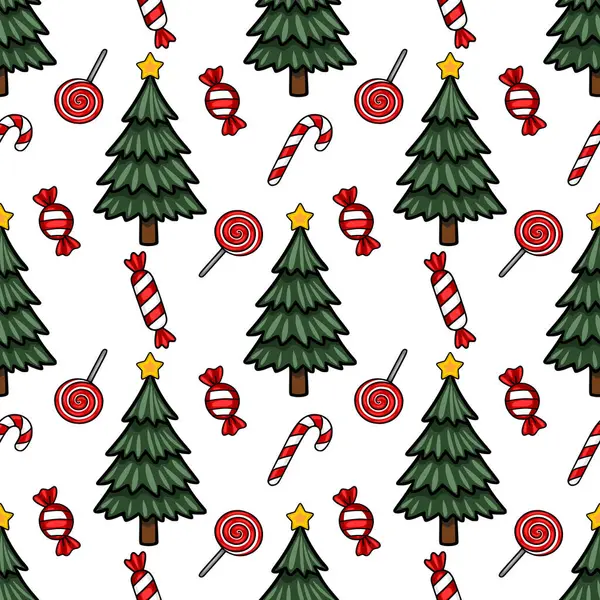 Altın yıldızlarla süslenmiş büyüleyici Noel ağaçlarının yanı sıra canlı lolipoplar, şeker kamışları ve paketlenmiş şekerler, neşeli ve neşeli bir kış harikalar diyarı yaratıyor....