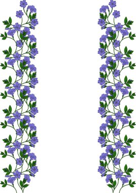 Zarif menekşe çiçekleri ve yaprakları içeren zarif bir vektör sınır tasarımı, davetiyeler, kartlar veya diğer tasarım projeleri için mükemmel.