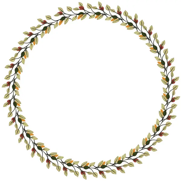 Sonbahar yaprakları ve böğürtlenli zarif dairesel çerçeve, sonbahar temalı tasarımlar için mükemmel..